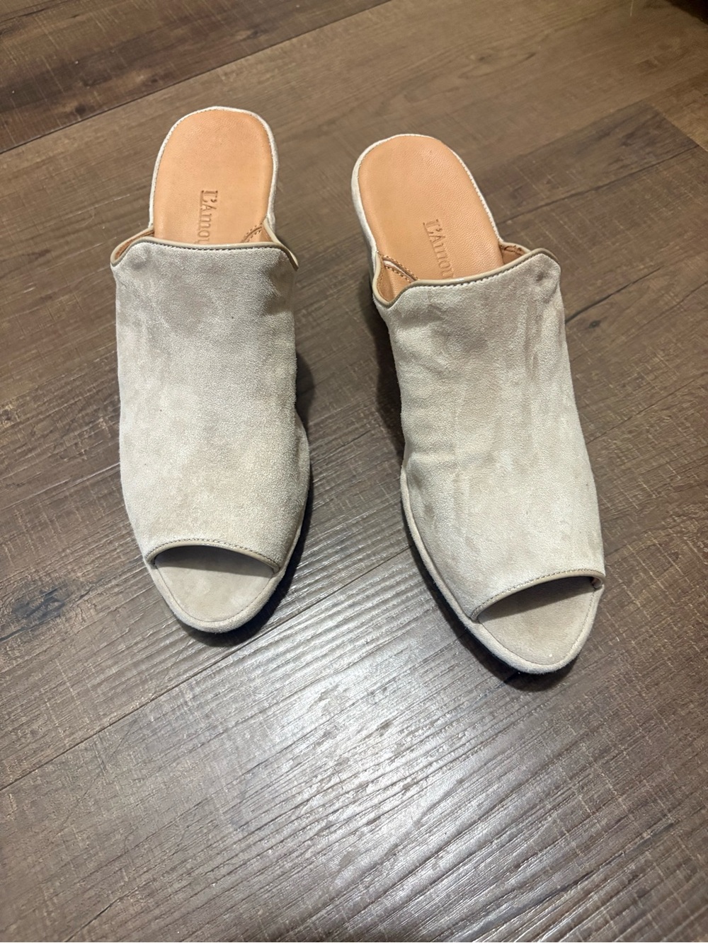 Taupe L’AmourDesPieds Suede Open-Toe Mules